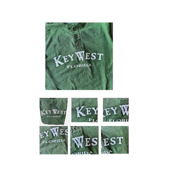 Vintage Key West Shirt Medium Henley Hanes Hunter Green Buffett Florida … - Picture 6 of 12